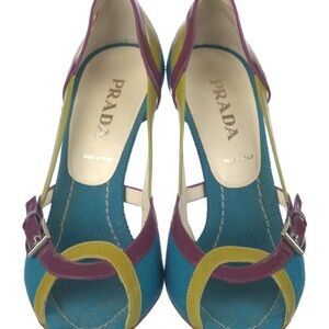 Prada Women's Teal, Yellow, and Burgundy Heels